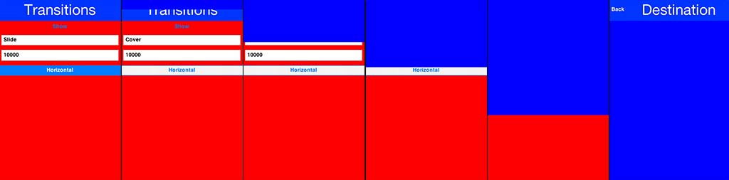 With cover transitions the source form stays in place as it’s covered by the destination. This transition can be played both horizontally and vertically